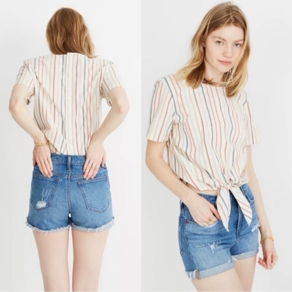 Madewell Button-Back Tie Tee in Rainbow Stripe size XS